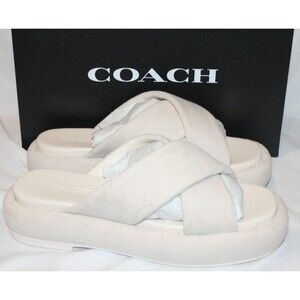 Coach Women's Penelope Signature C Platform Sandals Chalk NIB $195